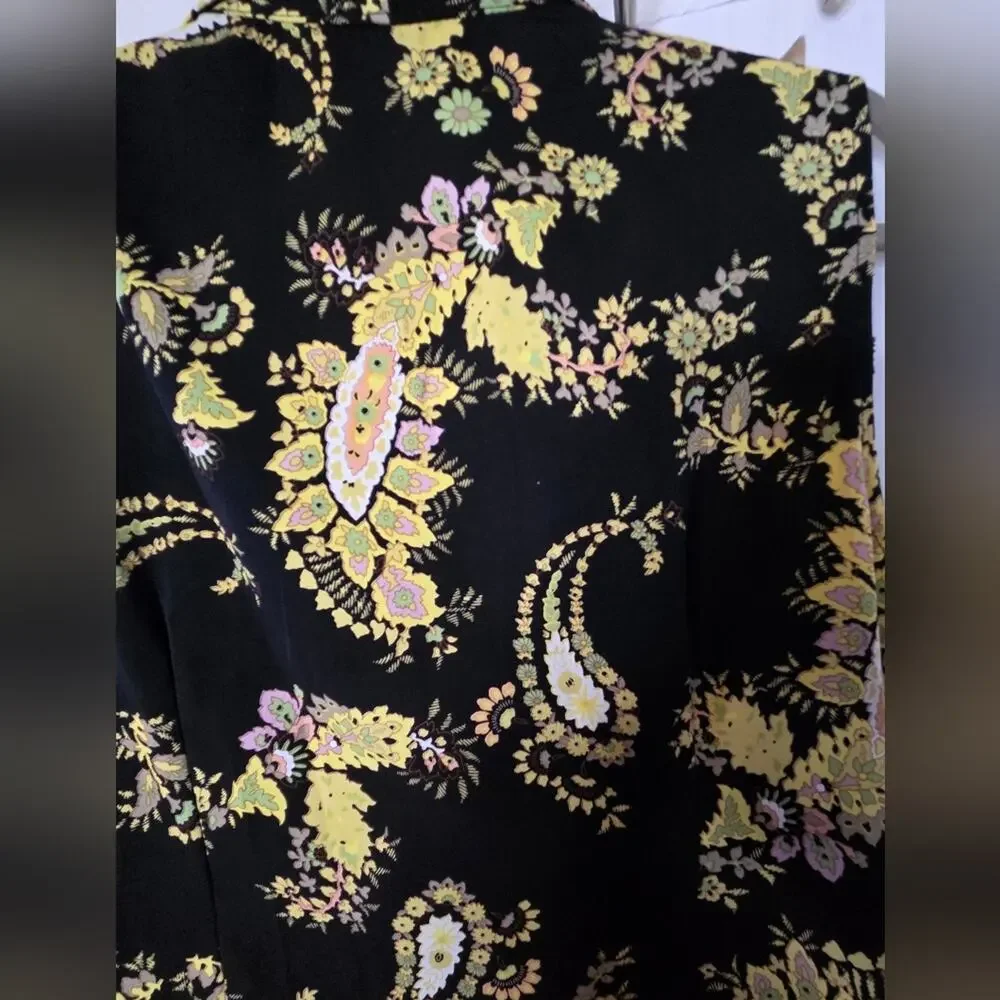 Studio I Petite 12P Black Yellow Paisley Sleeveless Button Front Midi Dress